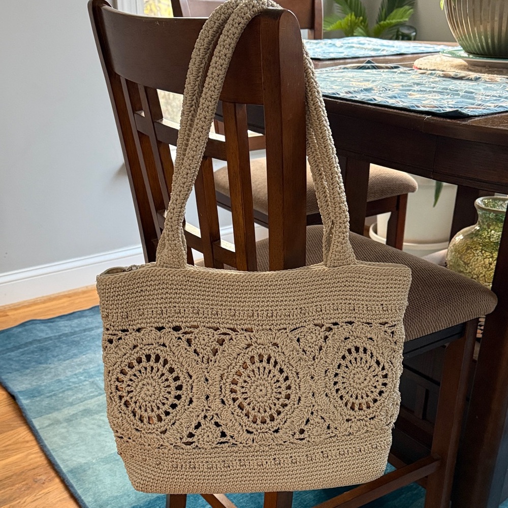 The Sak Beige Crochet Tote Bag with Circular Motifs